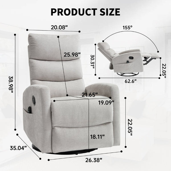 English Elm Heat Massage Rocker Recliner with Swivel Base and Vibration Nodes for Living Room W3224P322250