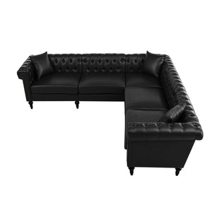 English Elm Sectional Chesterfield Sofa with Tufted Back Nailhead Trim Pu Leather 5 Seat Living Room Black W680S00112