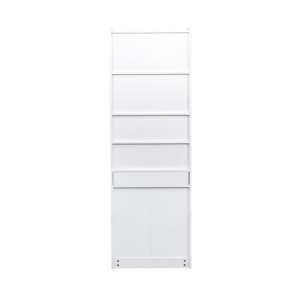 English Elm Fold-Out Convertible Writing Table Space-Saving Desk Cabinet with Shelf and Hidden Drawer for Home Office White W331P256909