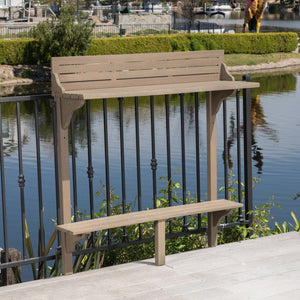 English Elm Outdoor Acacia Wood Railing Mount Bar Table Gray Finish for Compact Balcony Spaces 62603.00GRY