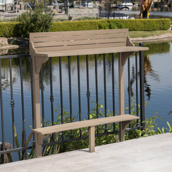 English Elm Outdoor Acacia Wood Railing Mount Bar Table Gray Finish for Compact Balcony Spaces 62603.00GRY