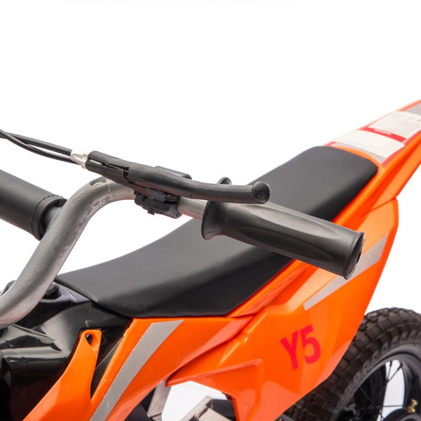 English Elm 24v 250w Kids Off-road Electric Motorcycle with Led Lights Bluetooth and Rear Suspension Orange W1578P203982