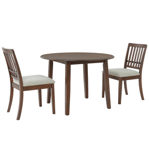 English Elm 3-piece Folding Round Dining Set with Upholstered Chairs for Compact Apartment Spaces N752S000618D