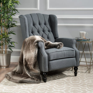 English Elm Charcoal Wingback Pushback Recliner with Button Tufted Diamond Fabric Upholstery Charcoal N763P410529E