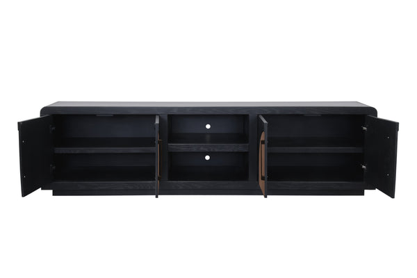 English Elm Eclipse 92" TV Stand Console for TVs up to 100" — Solid Oak & Walnut Two-Tone, No Assembly, Cable Ready B108P345176