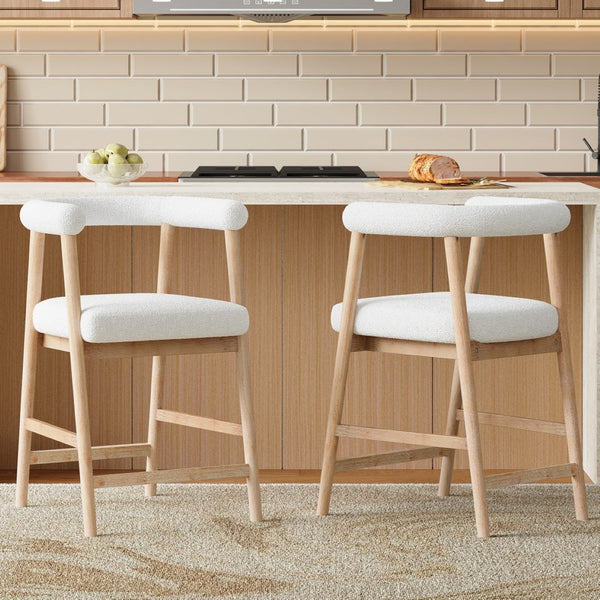 English Elm 24.5'' Seat Height Padded Counter Stools Curved Back Set of 2 for Kitchen Island Natural N780P354190N