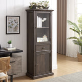 English Elm Tall Storage Cabinet, Freestanding Cabinet With Glass Door and Shelves, Sideboard Cabinet, Cabinet With Drawer For Living Room, Kitchen, Dining Room, Office, Bro