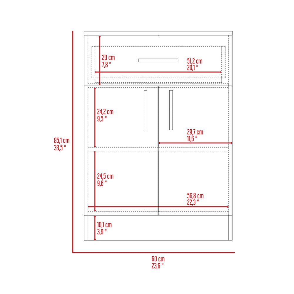 English Elm Oxford Melamine Pantry Cabinet with Drawer and Double Doors, Compact 23.6"W x 33.5"H Storage Solution B128P148780