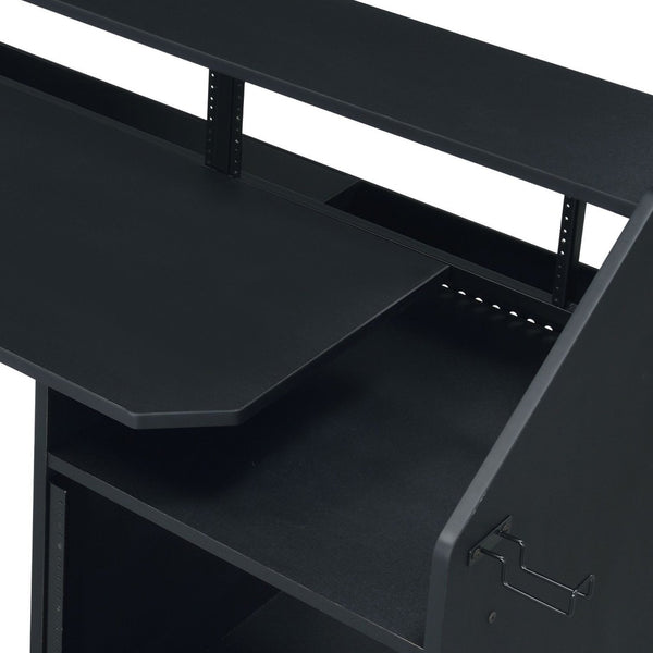 English Elm Black Music Desk With Integrated Earphone Rack - Spacious, Durable, And Organized Workspace For Musicians B062P215478-GIGA