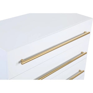 English Elm Contemporary 5-Drawer Chest with Brushed Gold Legs and Handle, Durable Wood Construction, Sleek Bedroom Storage White 39 L x 21 W x 43 H B011P353752