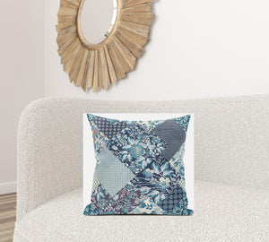 Homeroots 20" Blue White Floral Zippered Suede Throw Pillow   413425