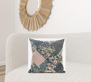 Homeroots 20" Green Peach Floral Zippered Suede Throw Pillow   413434