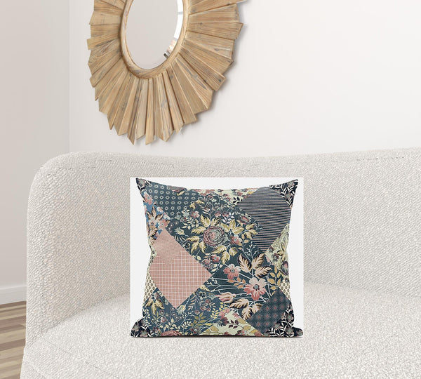Homeroots 20" Green Peach Floral Zippered Suede Throw Pillow   413434