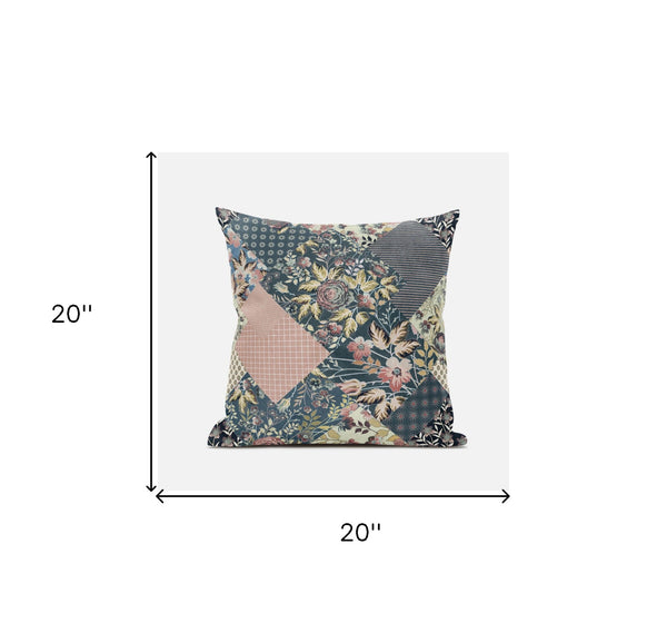Homeroots 20" Green Peach Floral Zippered Suede Throw Pillow   413434