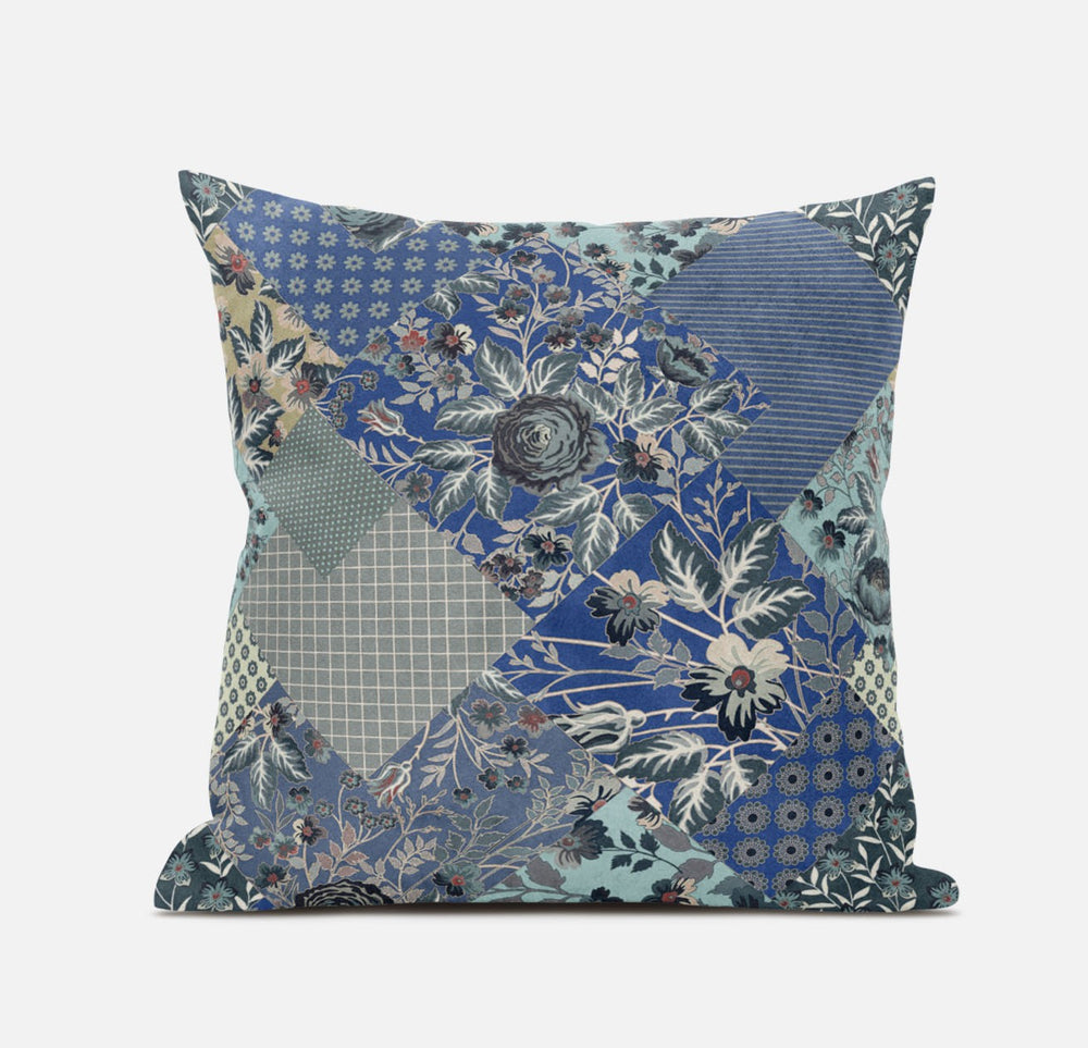 Homeroots 20" Blue Gray Floral Zippered Suede Throw Pillow   413446