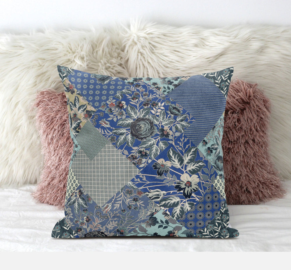 Homeroots 20" Blue Gray Floral Zippered Suede Throw Pillow   413446