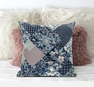 Homeroots 20" Deep Blue Gray Floral Zippered Suede Throw Pillow   413449