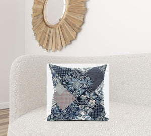Homeroots 20" Deep Blue Gray Floral Zippered Suede Throw Pillow   413449