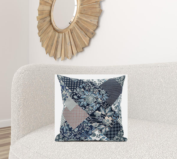 Homeroots 20" Deep Blue Gray Floral Zippered Suede Throw Pillow   413449
