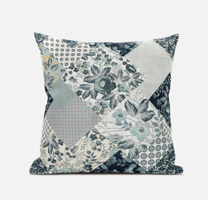 Homeroots 20" Gray White Floral Zippered Suede Throw Pillow   413452