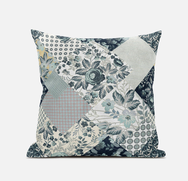 Homeroots 20" Gray White Floral Zippered Suede Throw Pillow   413452