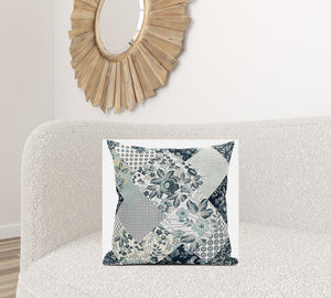 Homeroots 20" Gray White Floral Zippered Suede Throw Pillow   413452