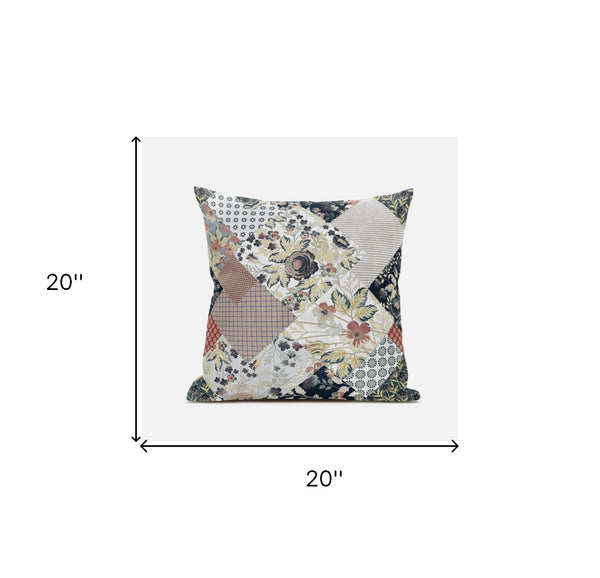 Homeroots 20" Peach Black Floral Zippered Suede Throw Pillow   413458