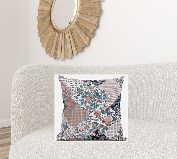 Homeroots 20" White Pink Floral Zippered Suede Throw Pillow   413464