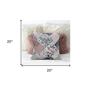 Homeroots 20" White Pink Floral Zippered Suede Throw Pillow   413464