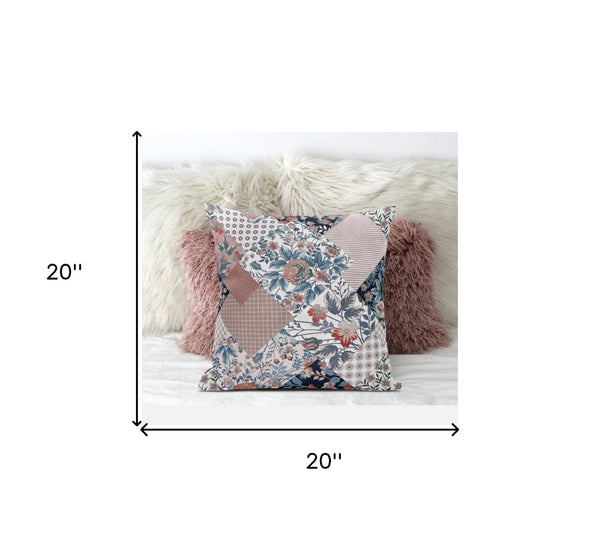 Homeroots 20" White Pink Floral Zippered Suede Throw Pillow   413464