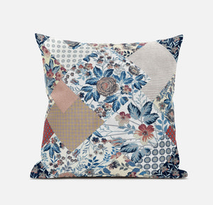 Homeroots 20" Blue Peach Floral Zippered Suede Throw Pillow   413470