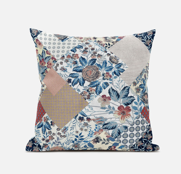 Homeroots 20" Blue Peach Floral Zippered Suede Throw Pillow   413470