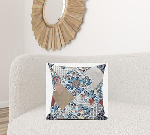 Homeroots 20" Blue Peach Floral Zippered Suede Throw Pillow   413470