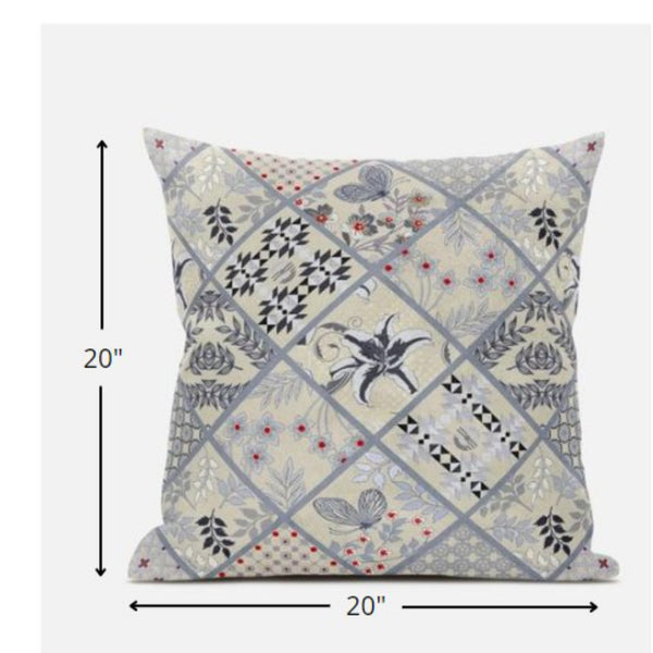 Homeroots 20” Cream Gray Patch Suede Zippered Throw Pillow   413476