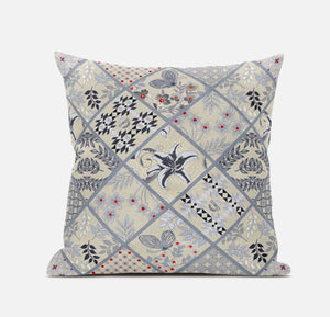 Homeroots 20” Cream Gray Patch Suede Zippered Throw Pillow   413476