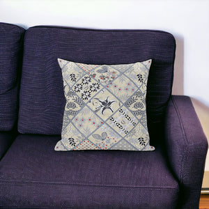 Homeroots 20” Cream Gray Patch Suede Zippered Throw Pillow   413476