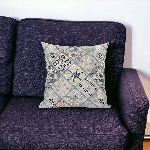 Homeroots 20” Cream Gray Patch Suede Zippered Throw Pillow   413476