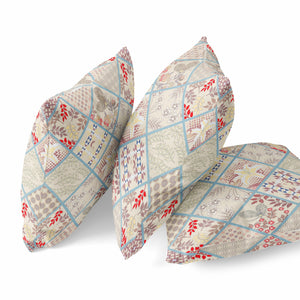 Homeroots 20” Cream Red Patch Suede Zippered Throw Pillow   413479