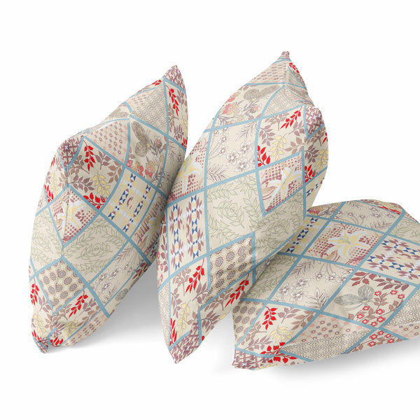 Homeroots 20” Cream Red Patch Suede Zippered Throw Pillow   413479