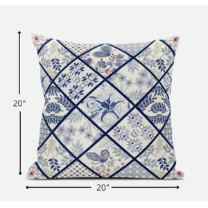 Homeroots 20” White Navy Patch Suede Zippered Throw Pillow   413482