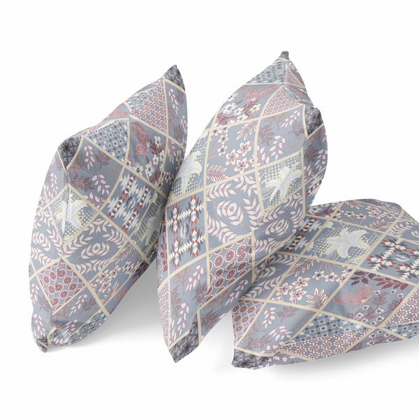 Homeroots 20” Gray Pink Patch Suede Zippered Throw Pillow   413488