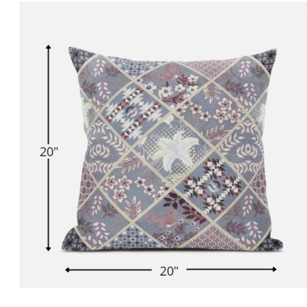 Homeroots 20” Gray Pink Patch Suede Zippered Throw Pillow   413488