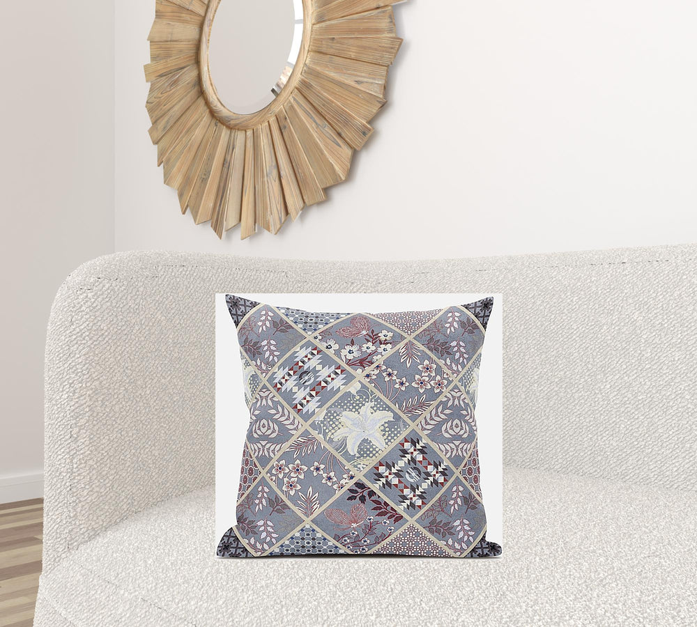 Homeroots 20” Gray Pink Patch Suede Zippered Throw Pillow   413488