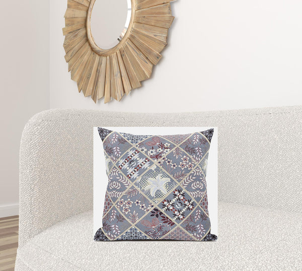 Homeroots 20” Gray Pink Patch Suede Zippered Throw Pillow   413488