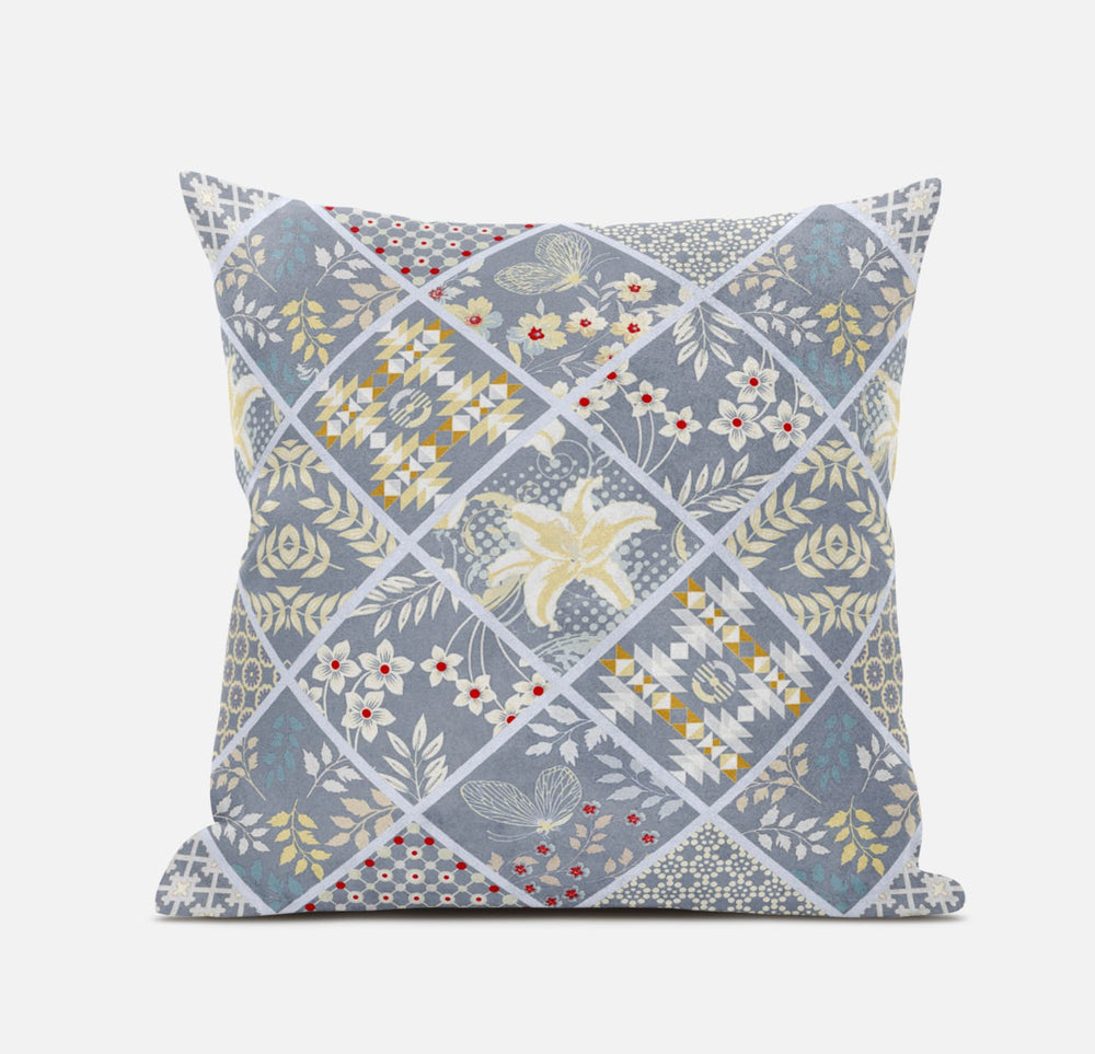 Homeroots 20” Gray Yellow Patch Suede Zippered Throw Pillow   413491