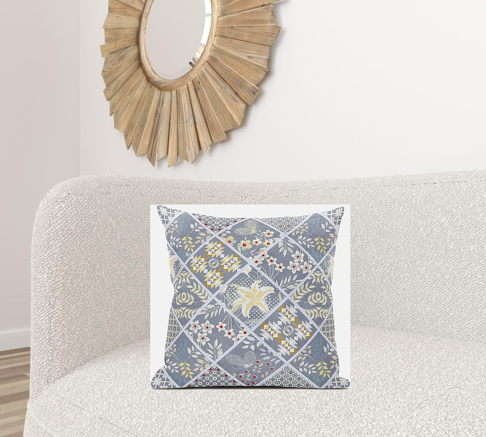 Homeroots 20” Gray Yellow Patch Suede Zippered Throw Pillow   413491