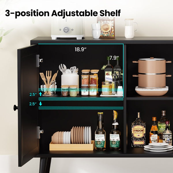 English Elm Sideboard Buffet Cabinet With 3 Rattan Doors - Modern Storage Console For Dining Room & Entryway T3623P380139-GIGA