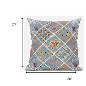 Homeroots 20” Blue Yellow Patch Suede Zippered Throw Pillow   413494