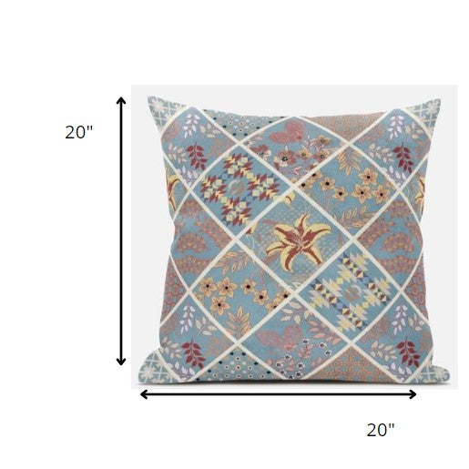 Homeroots 20” Blue Yellow Patch Suede Zippered Throw Pillow   413494