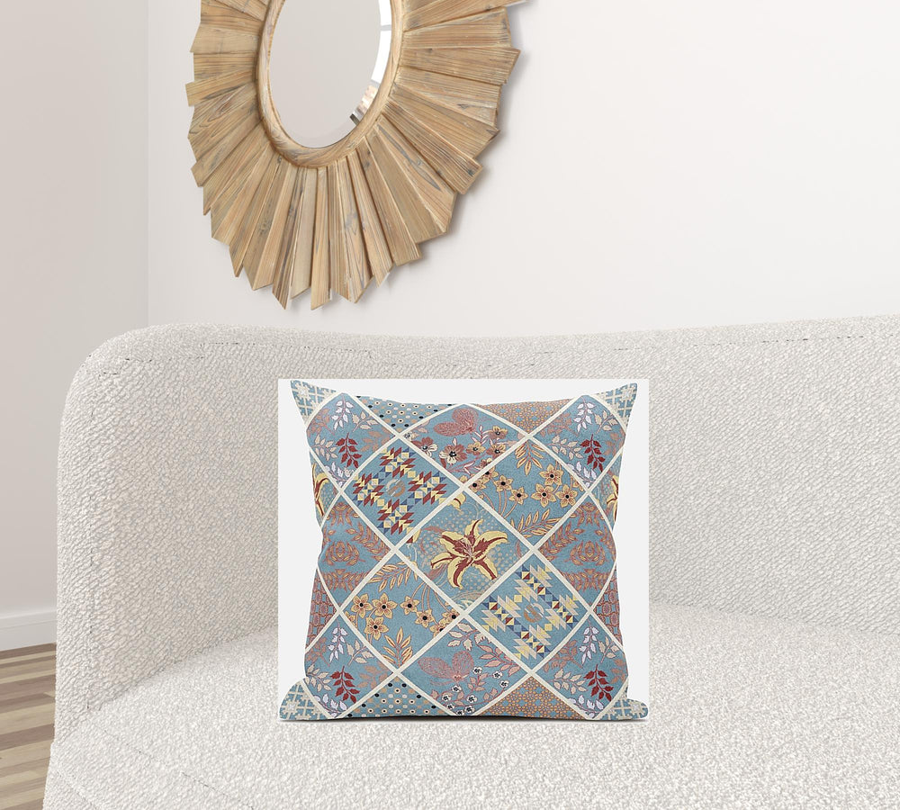 Homeroots 20” Blue Yellow Patch Suede Zippered Throw Pillow   413494